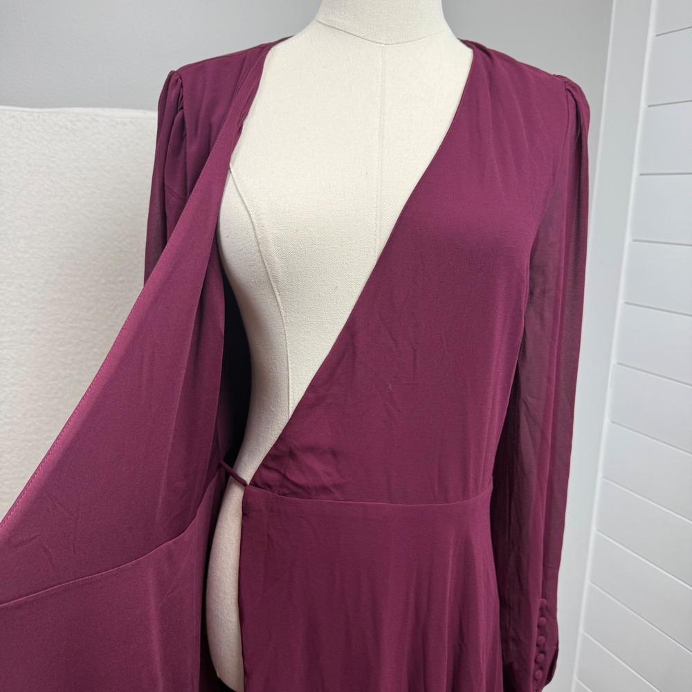 Lulus My Whole Heart Maxi Wrap Dress Long Sleeve Chiffon Formal Size L - Picture 8 of 13